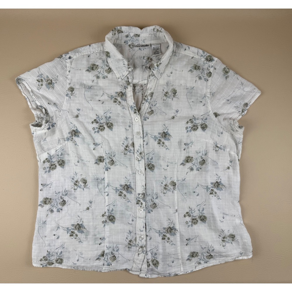 Cottagecore Floral Blouse Cotton Gauze Smocked Back 3X Envision‎ Studio